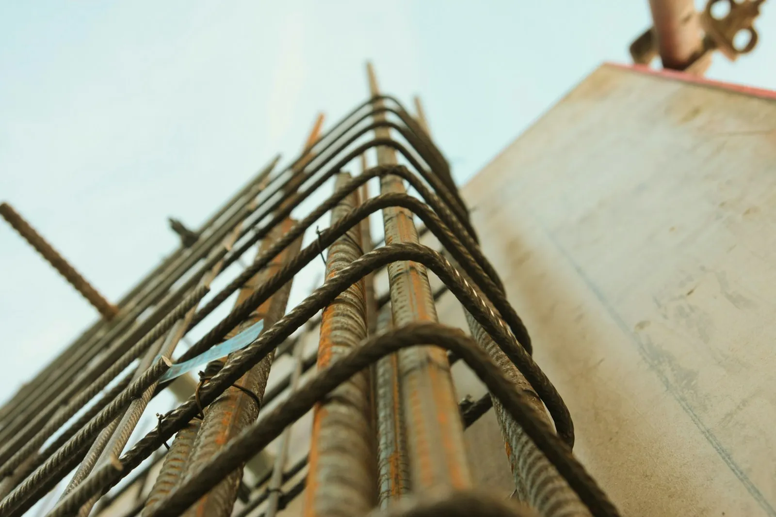 Steel rebar photographed from below